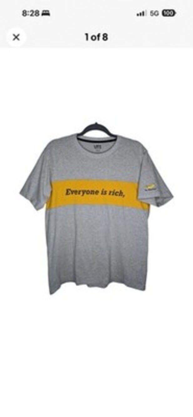 Andy Warhol Everyone is Rich quote T-Shirt tee tshirt size L large Gray & Yellow